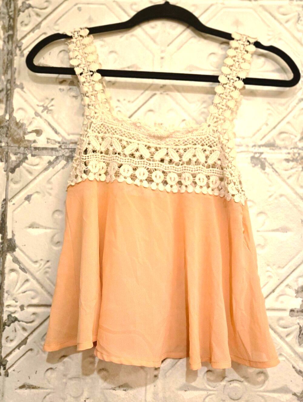 Altar'd State Crochet Lace Chiffon Babydoll Tank Top Peach Size S Coquette